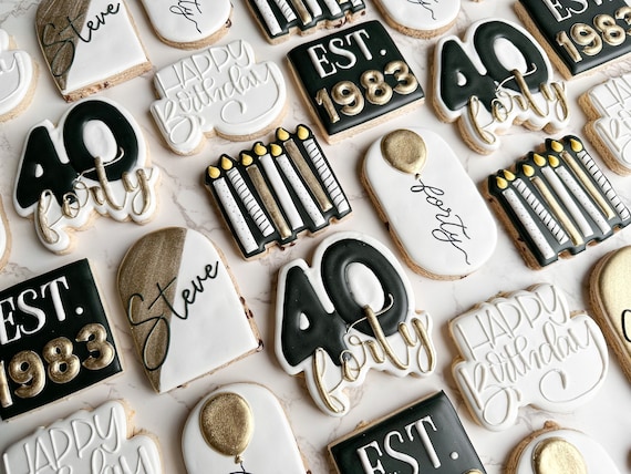 Black White and Gold Vegan Birthday Cookies