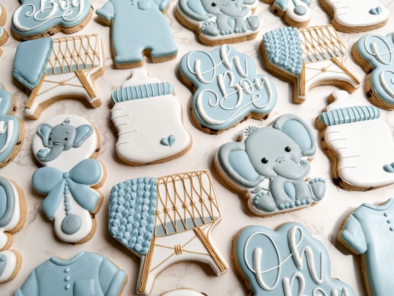 Boy Elephant Baby Shower Cookies (18)(vegan)
