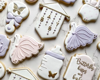 18 Butterfly baby shower cookies (vegan)