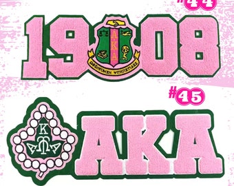 AKA Chenille Iron-on Embroidery Patches, 11 inches - Nice High Fashion, Greek Sorority, Sisterhood, 1908, Alpha Kappa Alpha, Pink and Green