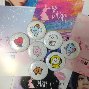BT21 glitter pins chimmy koya shooky cooky tata rj mang BTS