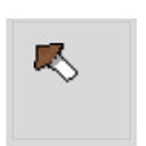 May include: A small, brown and white mushroom illustration on a light gray background. The mushroom is angled towards the upper left corner. The illustration is simple and cartoon-like.