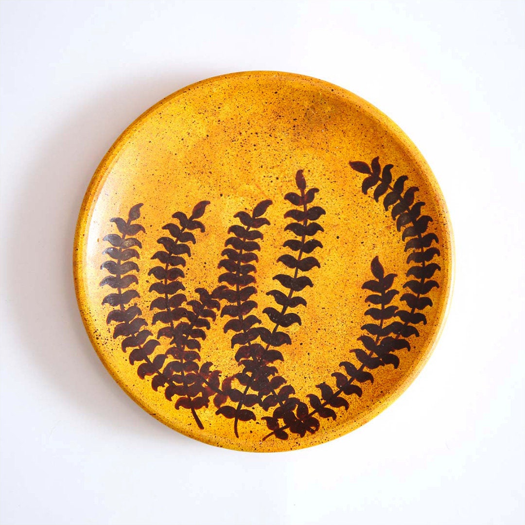 Hand painted clay terracotta plate leaves painting wall Etsy
