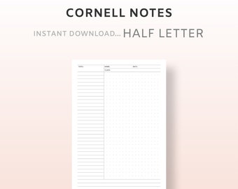 Half Letter Printable Cornell Notes | Student Cornell Notes Taking Paper | Lecture Notes Taking Pages | Printable PDF Study Note Template