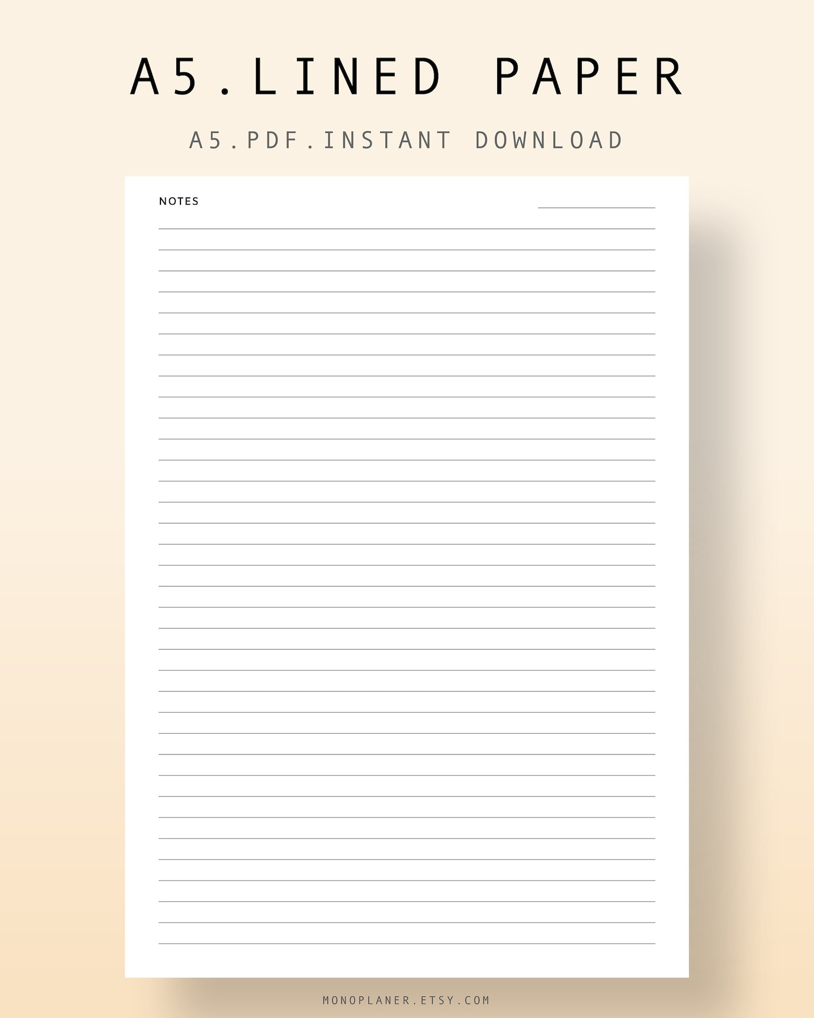 A5 Lined Paper Printable Planner PDF Inserts Study Lined Etsy