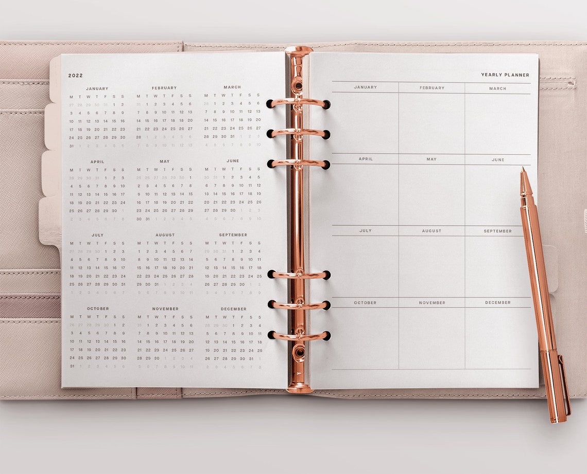 2022 A6 Calendar Printable Planner Inserts 2022 Year at a Etsy