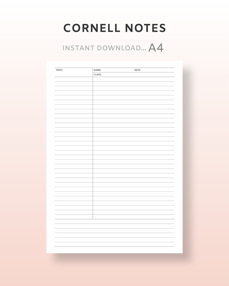 A4 Cornell Notes Printable Note PDF Inserts Study Cornell Notes Taking ...