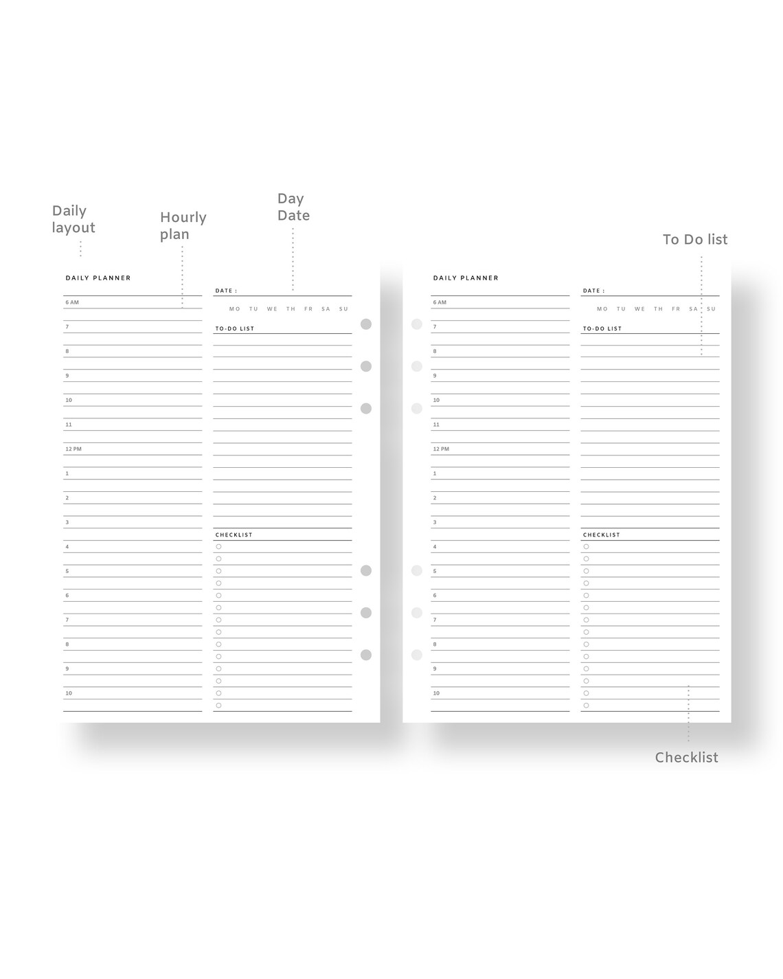 Half letter undated daily printable planner simple daily etsy