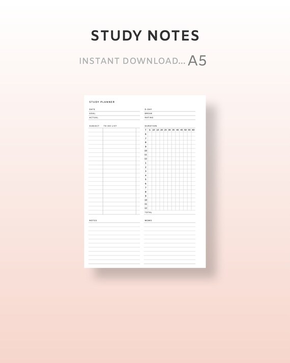 A5 Study Planner Printable Student Planner PDF Student | Etsy