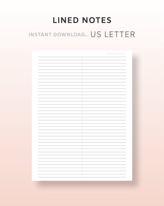 us letter lined notes printable pdf inserts study two etsy canada