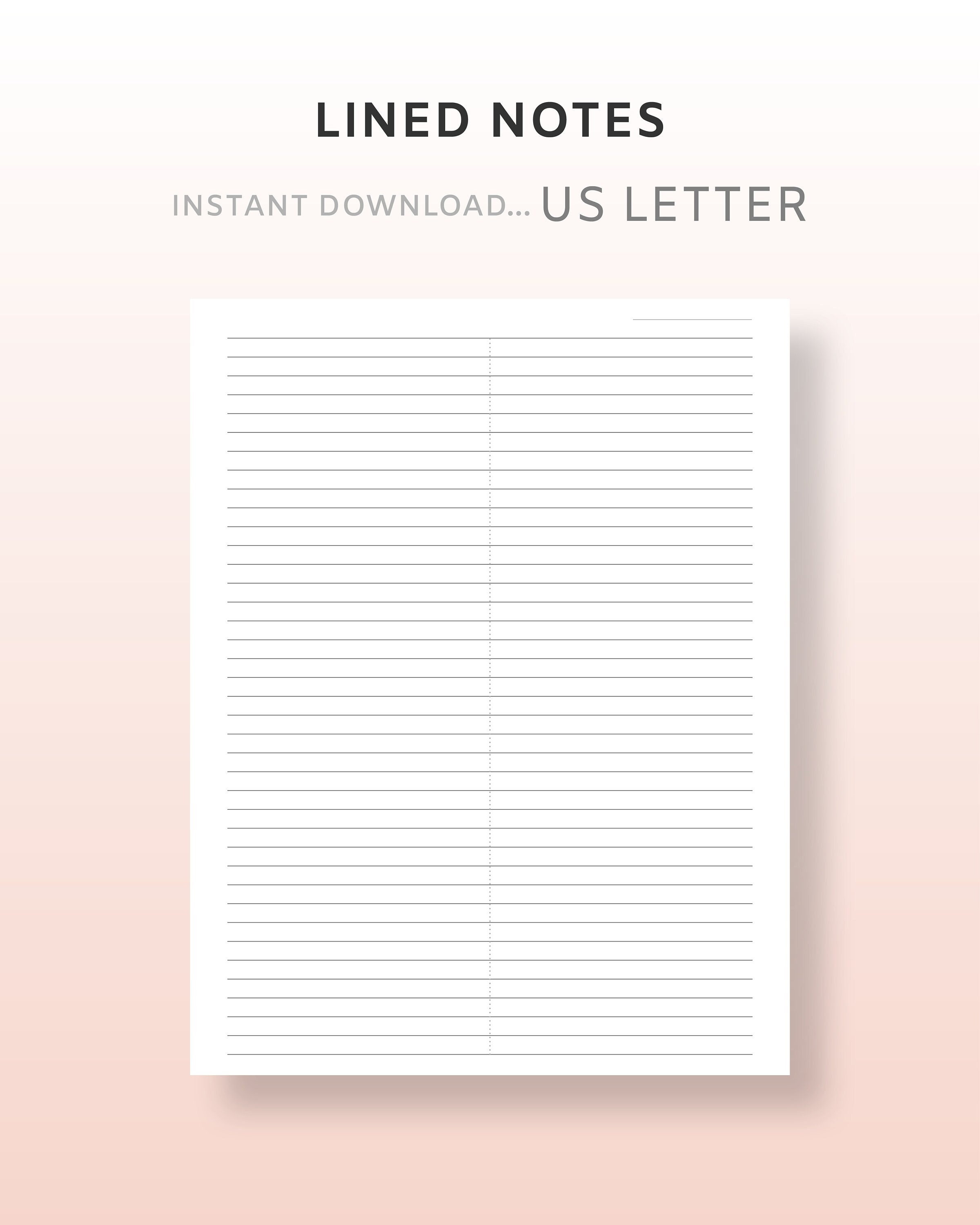 us letter lined notes printable pdf inserts study two etsy