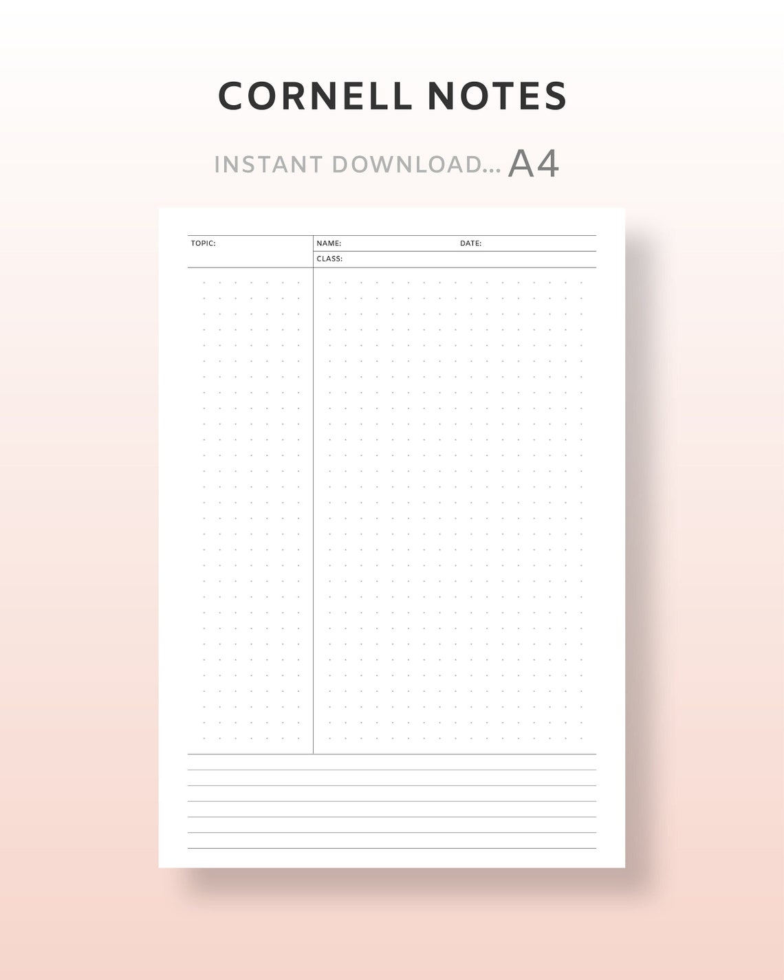 A4 Cornell Notes Printable Pages Inserts Student Cornell | Etsy