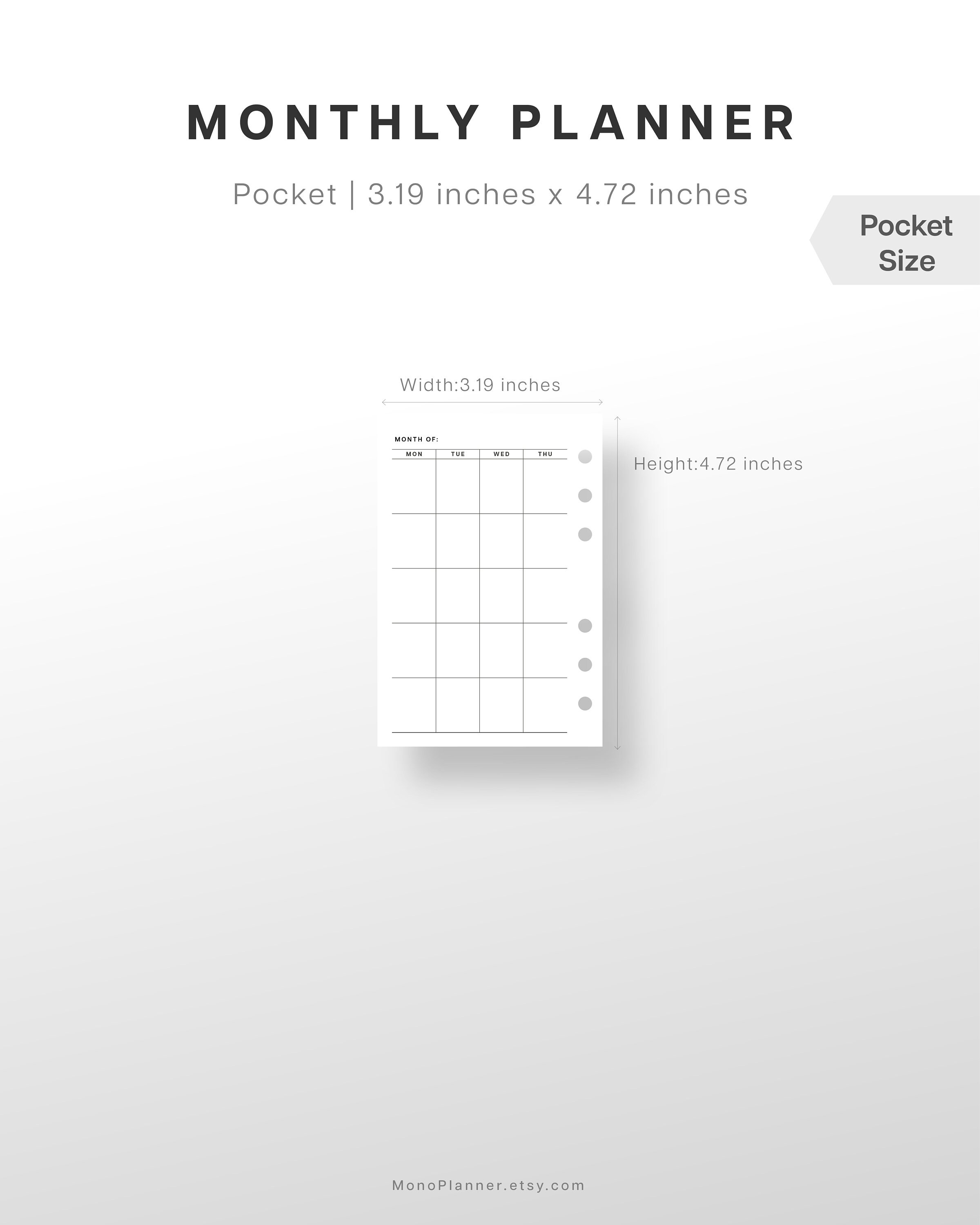 Pocket Size Monthly Undated Printable Planner Month on Two Pages ...