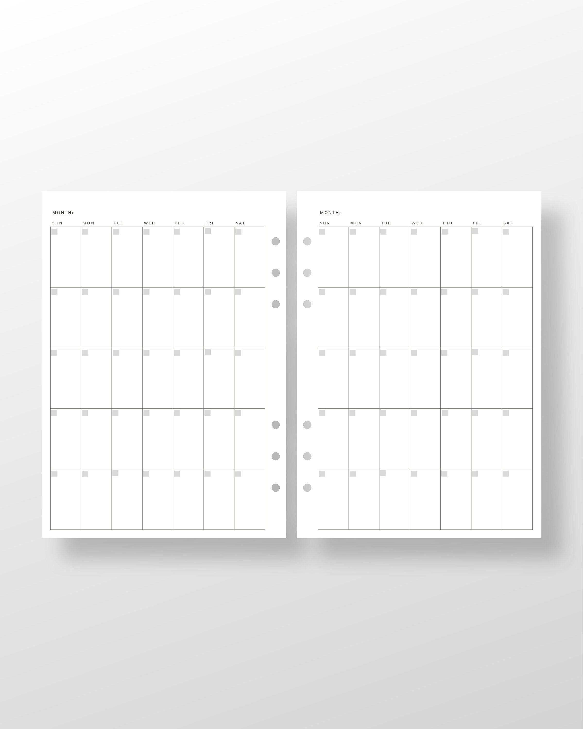 Half Letter Undated Monthly Printable Planner Month on One Page Undated ...