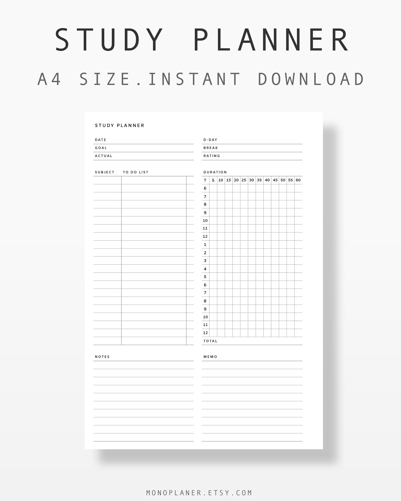 A4 Study Planner Printable Student Planner PDF Student | Etsy