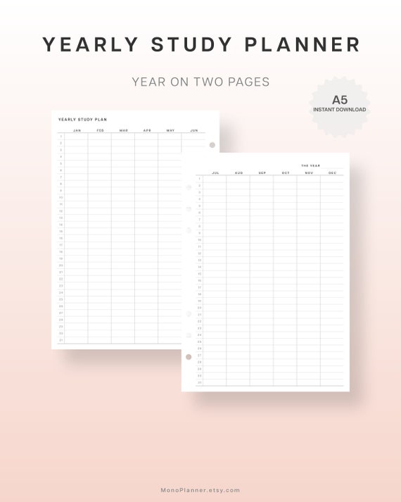 A5 Yearly Study Planner Inserts Student Planner Printable - Etsy