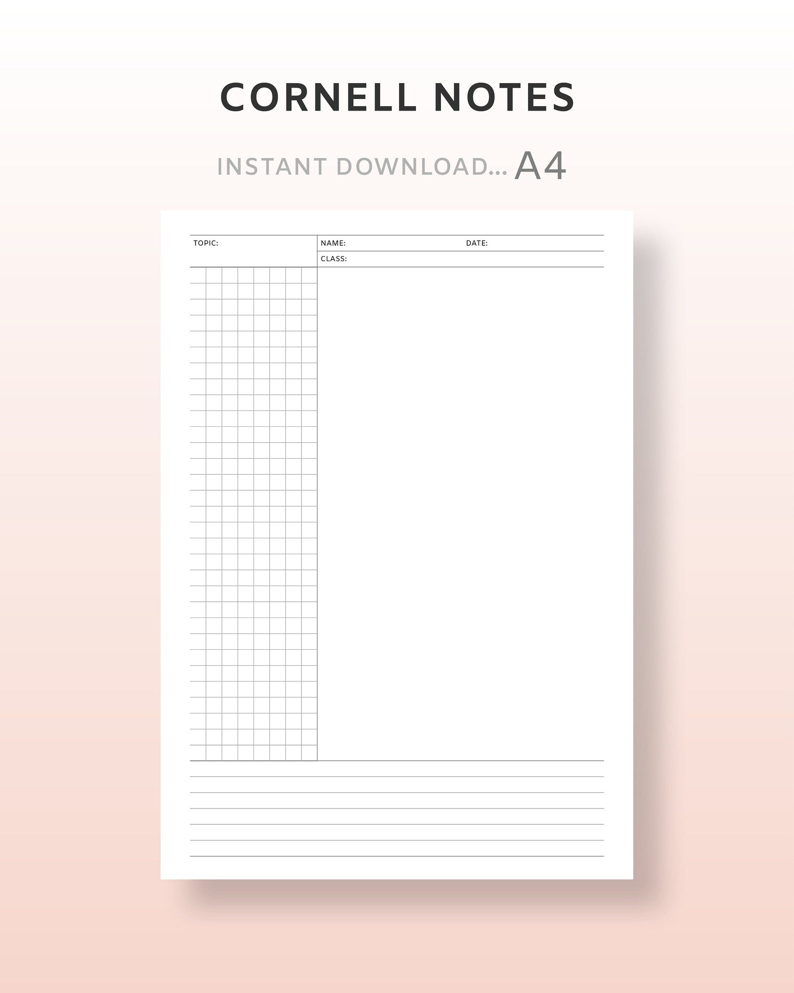A4 Printable Cornell Notes Student Cornell Notes Paper Lecture Notes ...