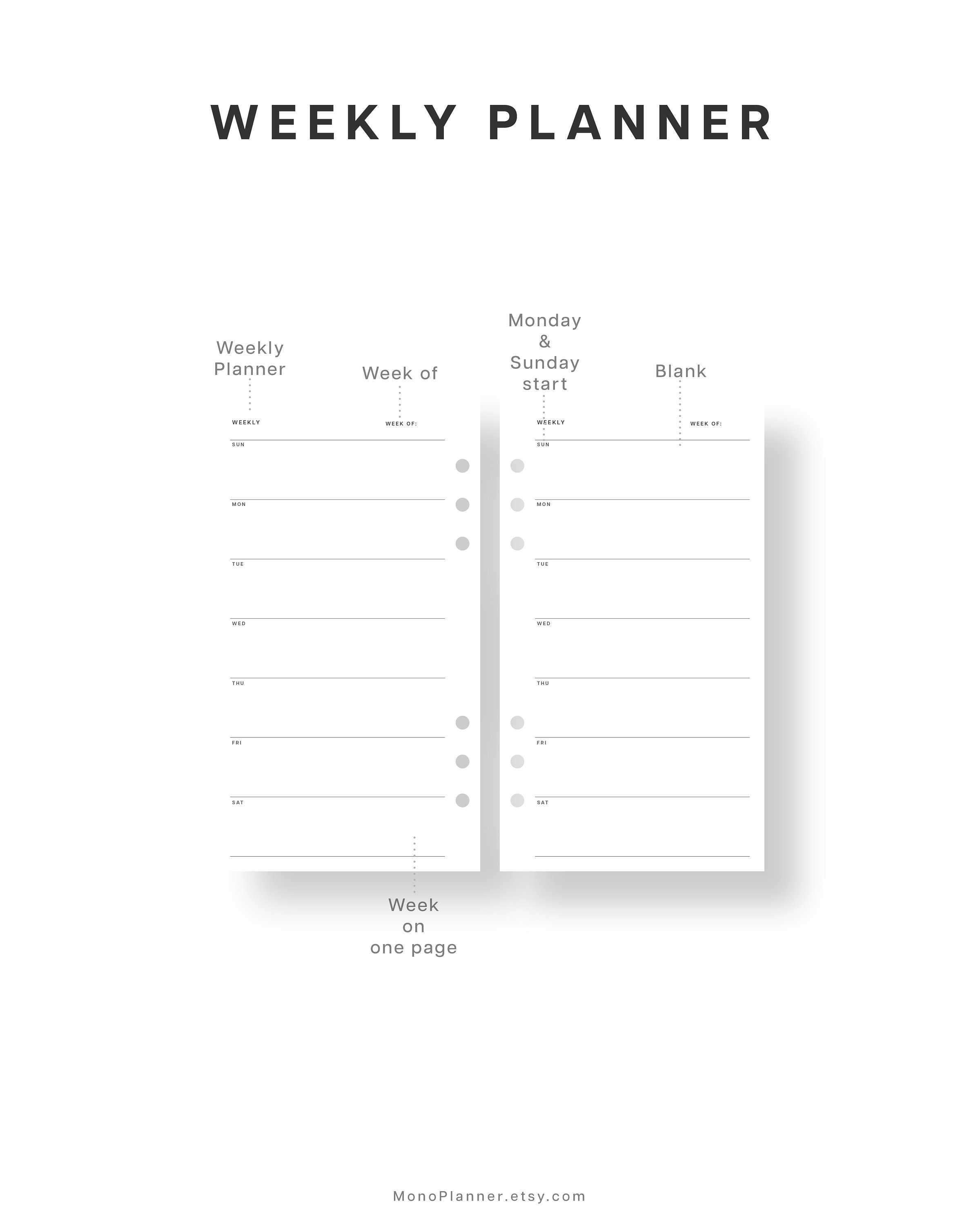 Personal Wide Undated Weekly Printable Planner PDF Week on One Page ...