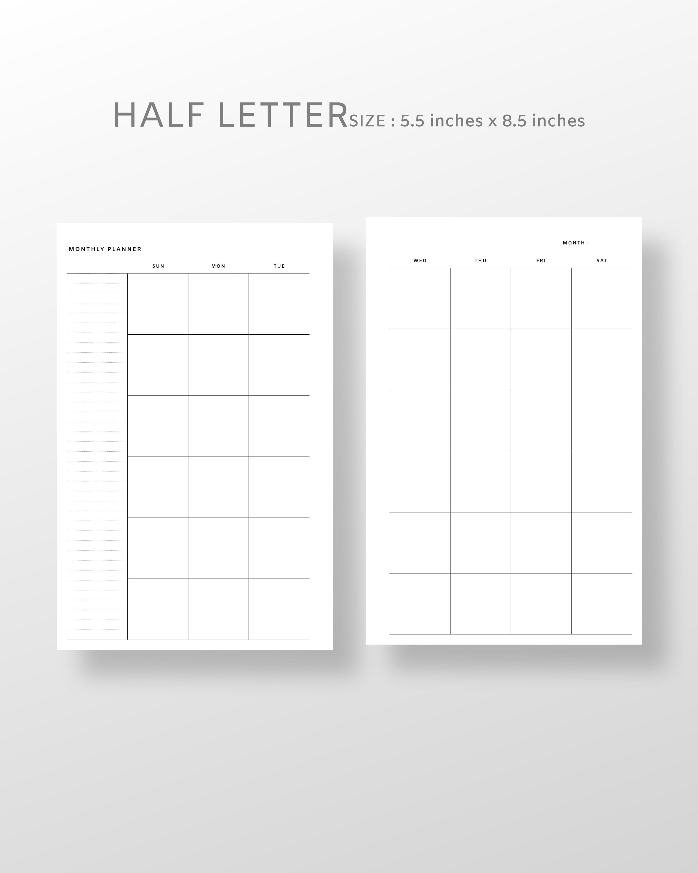 Half Letter Undated Monthly Planner PDF Month on Two Pages - Etsy New ...