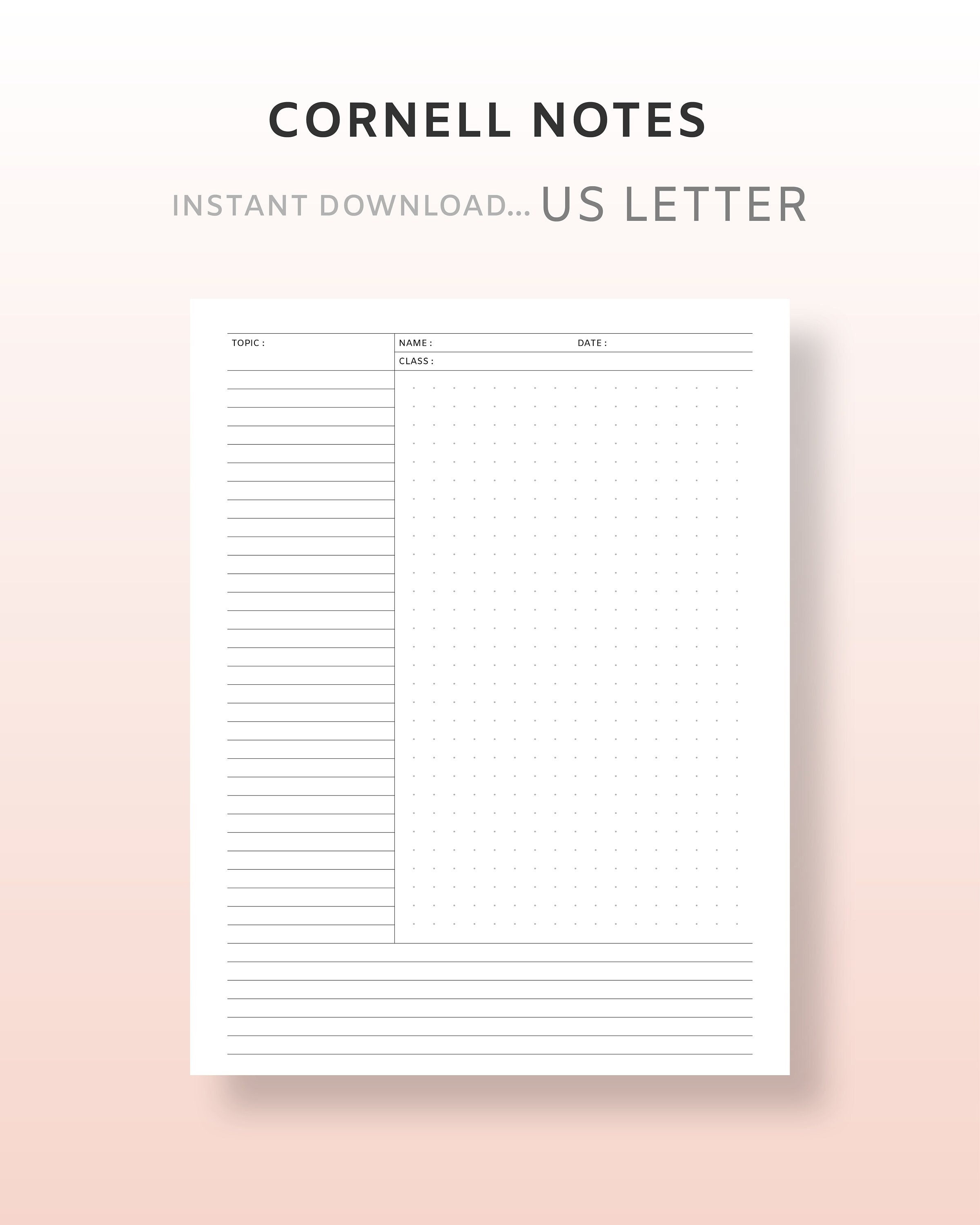 US Letter Cornell Notes Printable Pages Inserts Student - Etsy