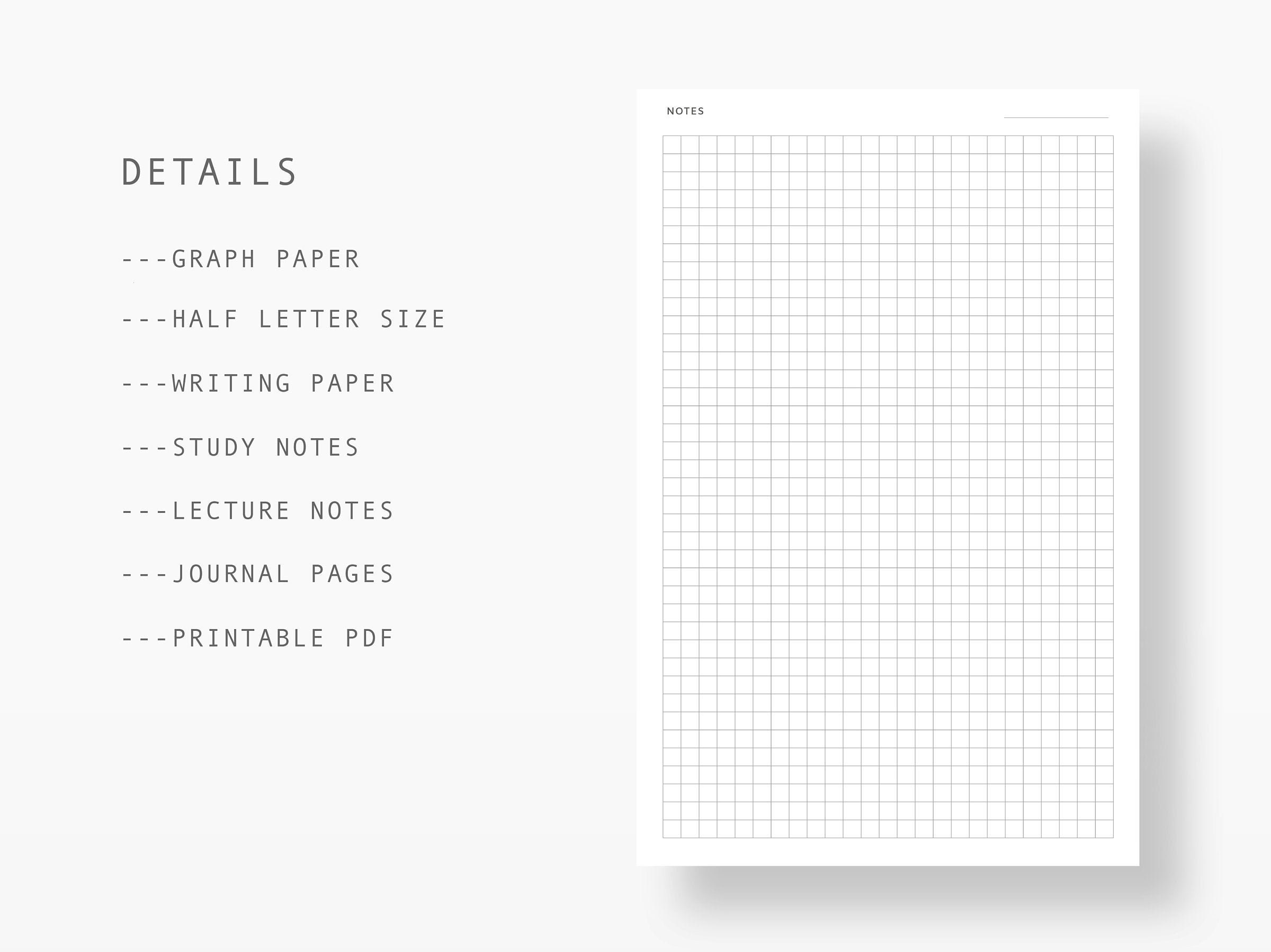 Half Letter Graph Paper Study Notes Printable Letter Refillable Planner ...