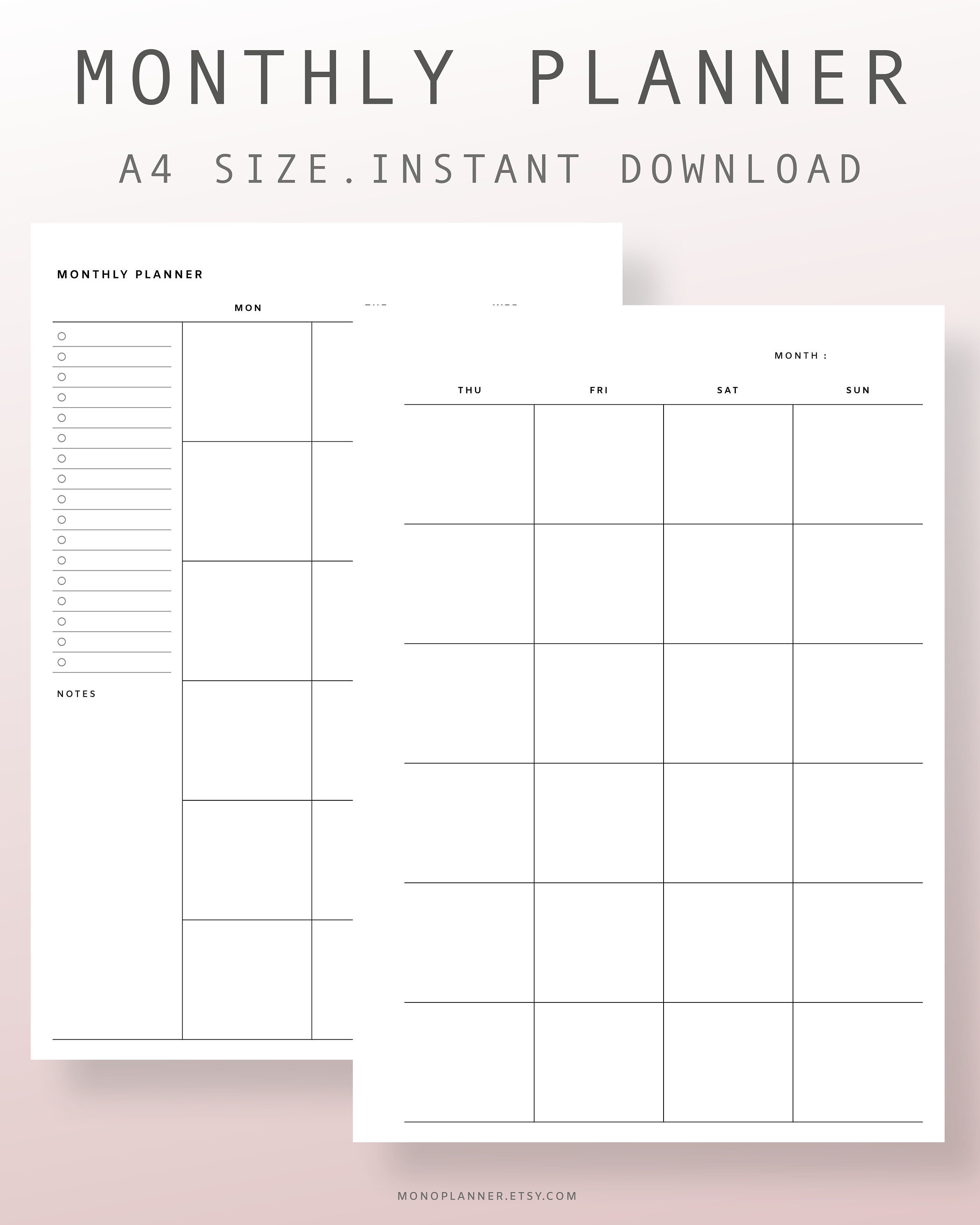 A4 Monatsplaner Undatierte PDF Monat auf zwei Seiten | Etsy