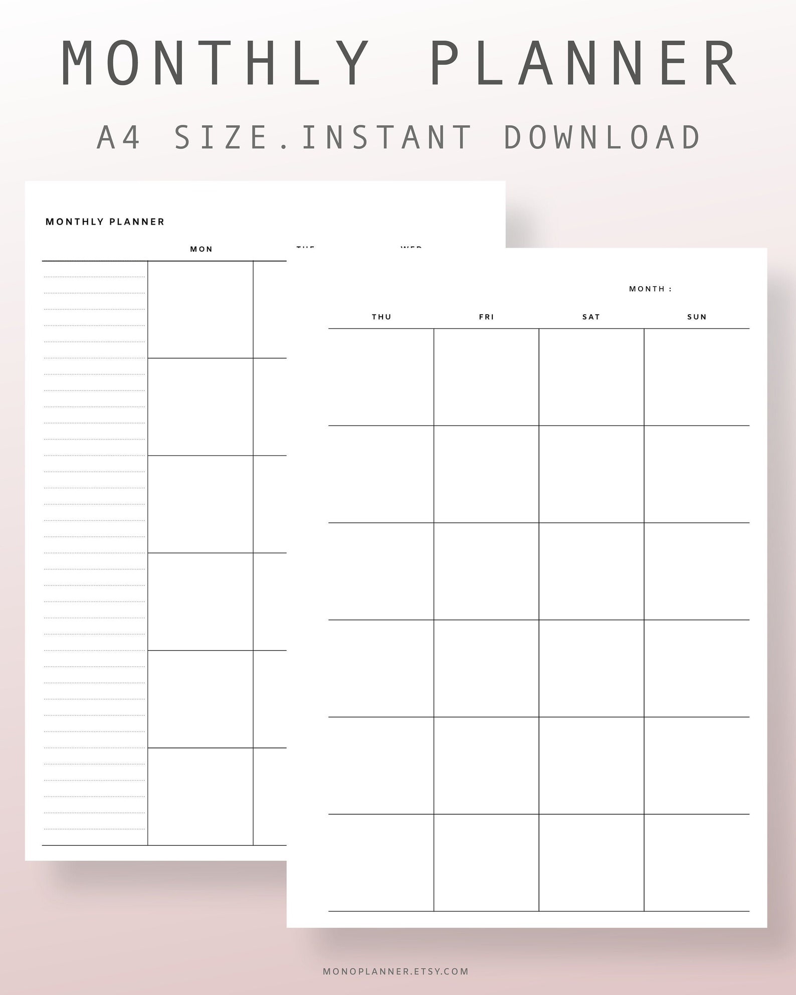 A4 Monatliche Planer undatierte PDF Monat auf zwei Seiten | Etsy