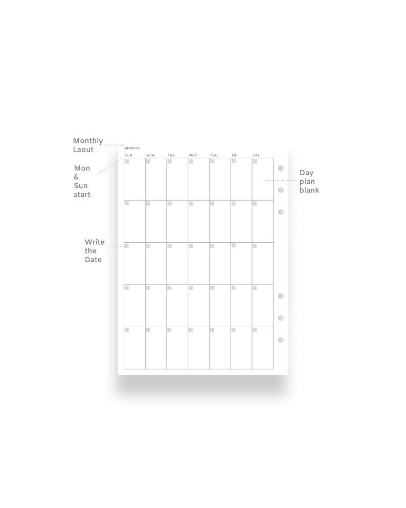 Half Letter Undated Monthly Printable Planner Month on One Page Undated ...