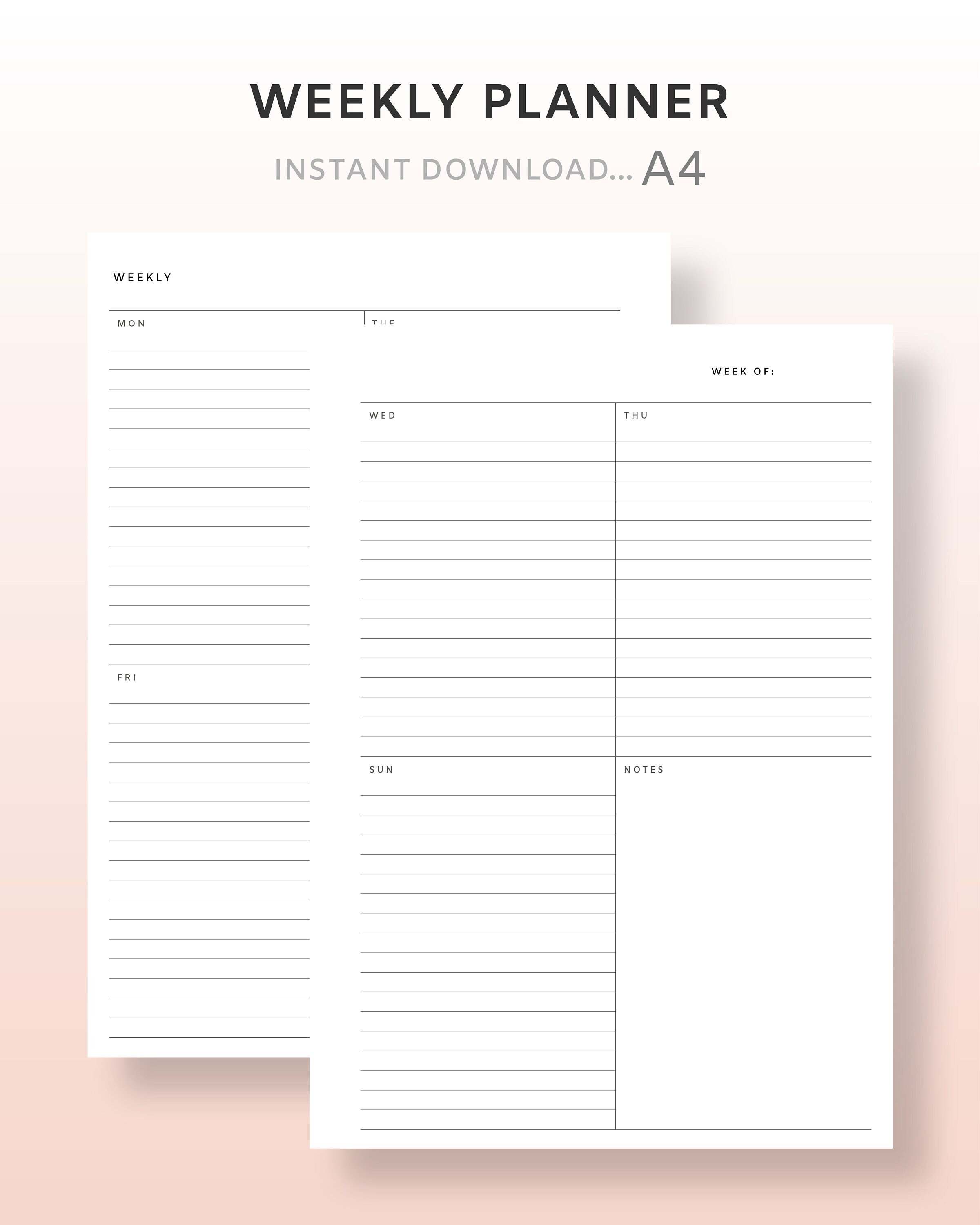 A4 Undated Weekly Planner PDF Printable Weekly Plan Week on Two Pages ...