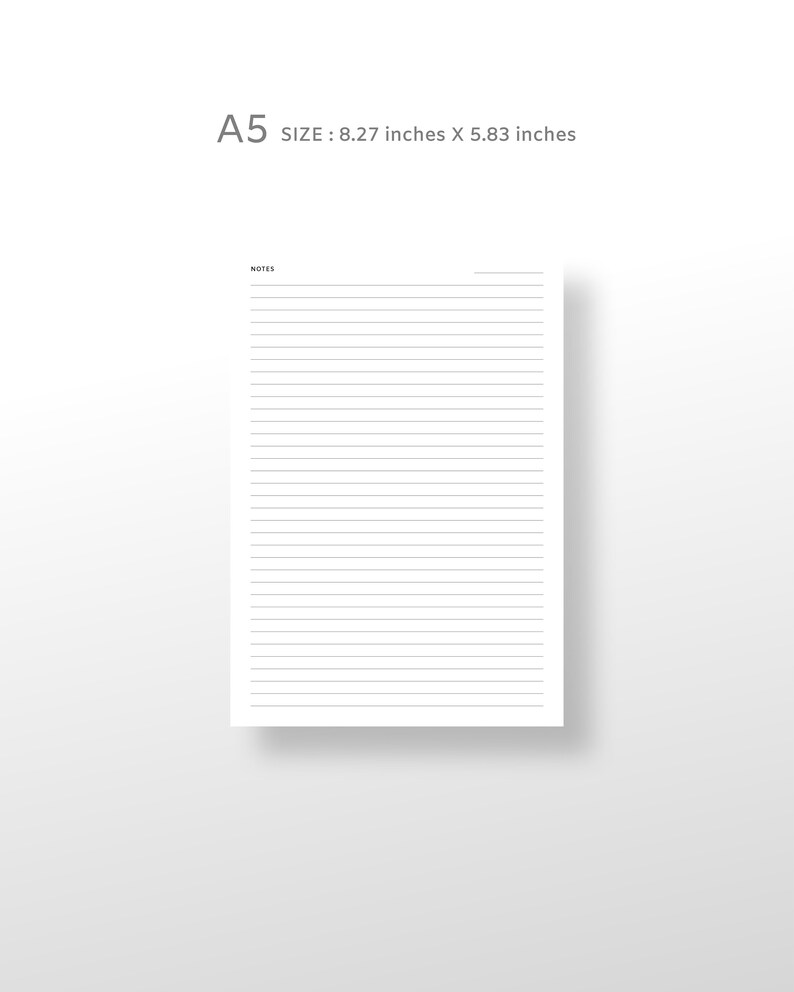 A5 Lined Paper Printable Planner PDF Inserts Study Lined Note Taking
