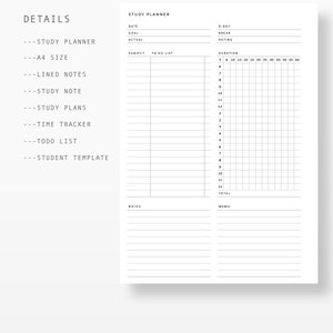 A4 Study Planner Printable | Student Planner PDF | Student Daily ...