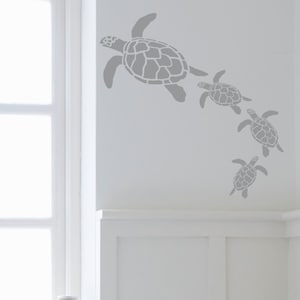 Swimming Sea Turtle Ocean Beach Decals | High Quality Self Adhesive Wall Vinyl Decal | Stencil Wall Art | Nautical Beach Home Decor Idea