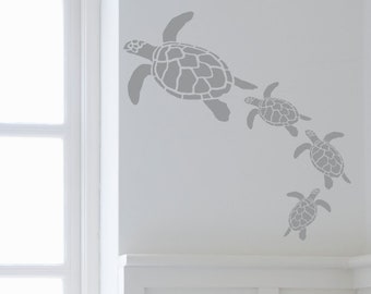 Sea Turtle Family Wall Decal | Nautical Beach Home Decor