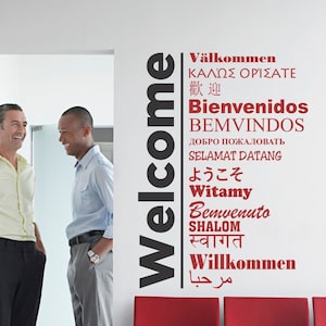 Large WELCOME w/ Multiple Languages Wall Decal Sign | Easy Peel & Stick Decal For Office Or Lobby Entryway Decor To Greet Customers In Style