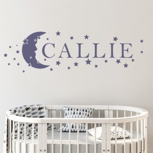 Adorable Moon & Stars Name Monogram Wall Art Decal For Child&#39;s Room or Baby Nursery | Personalized Name Wall Sticker - Nursery Vinyl Decals