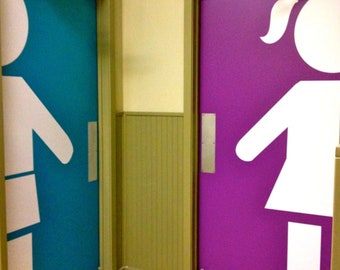 Large Boy & Girl Restroom Wall Decal Signs For Schools, Classrooms, Libraries, Pre-schools, Boys and Girls Clubs, Etc. Many Colors and Sizes
