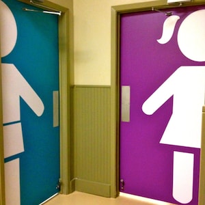 Large Boy & Girl Restroom Wall Decal Signs For Schools, Classrooms, Libraries, Pre-schools, Boys and Girls Clubs, Etc. Many Colors and Sizes