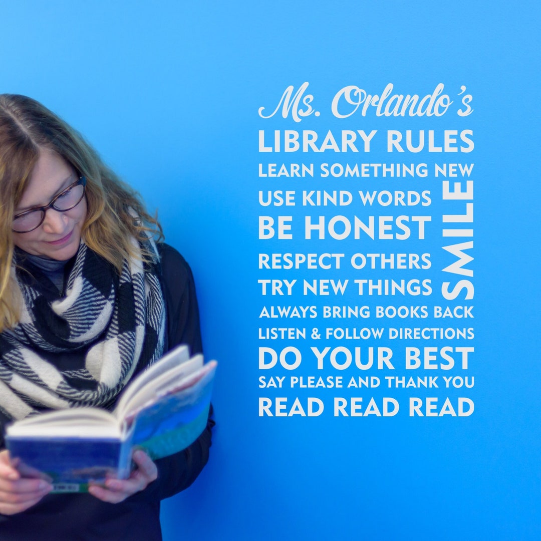 Custom Library Rules Sign Decal Wall Decal Art Decor School Classroom