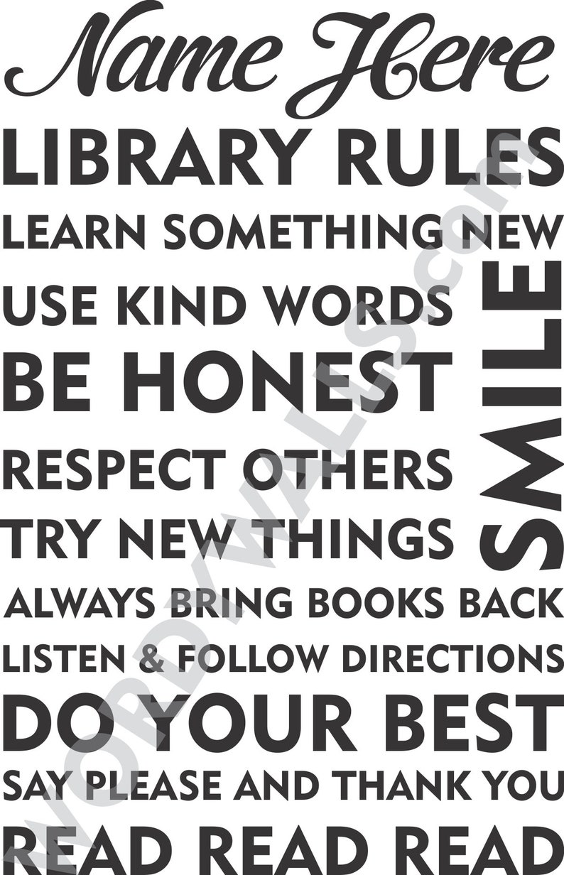 Custom Library Rules Sign Decal Wall Decal Art Decor Etsy