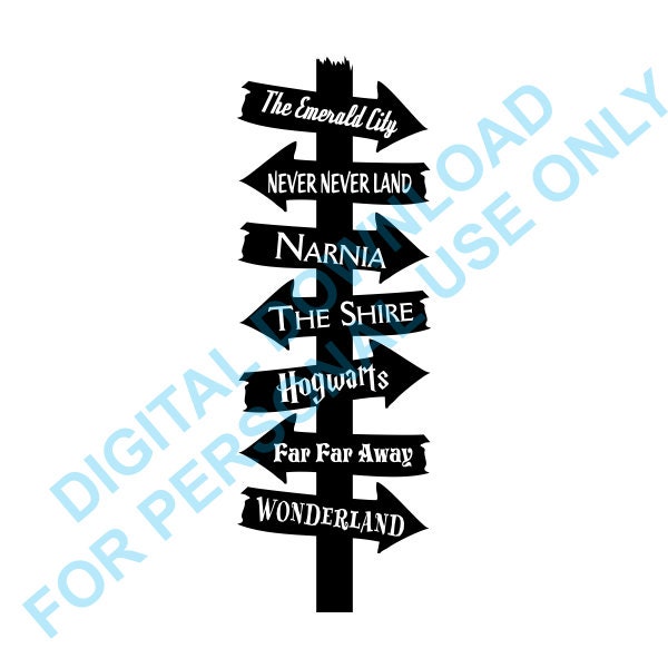 Library Book Destination Arrows Sign - Hogwarts, Narnia, The Shire, Emerald City, etc. | Digital Download For Personal Use