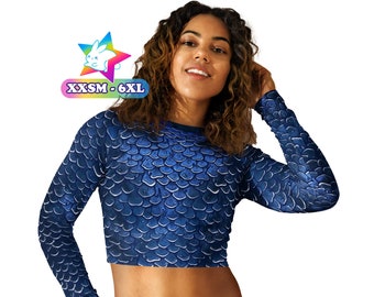 Midnight Tide | Eco Long Sleeve Crop Top | Mer-Wear