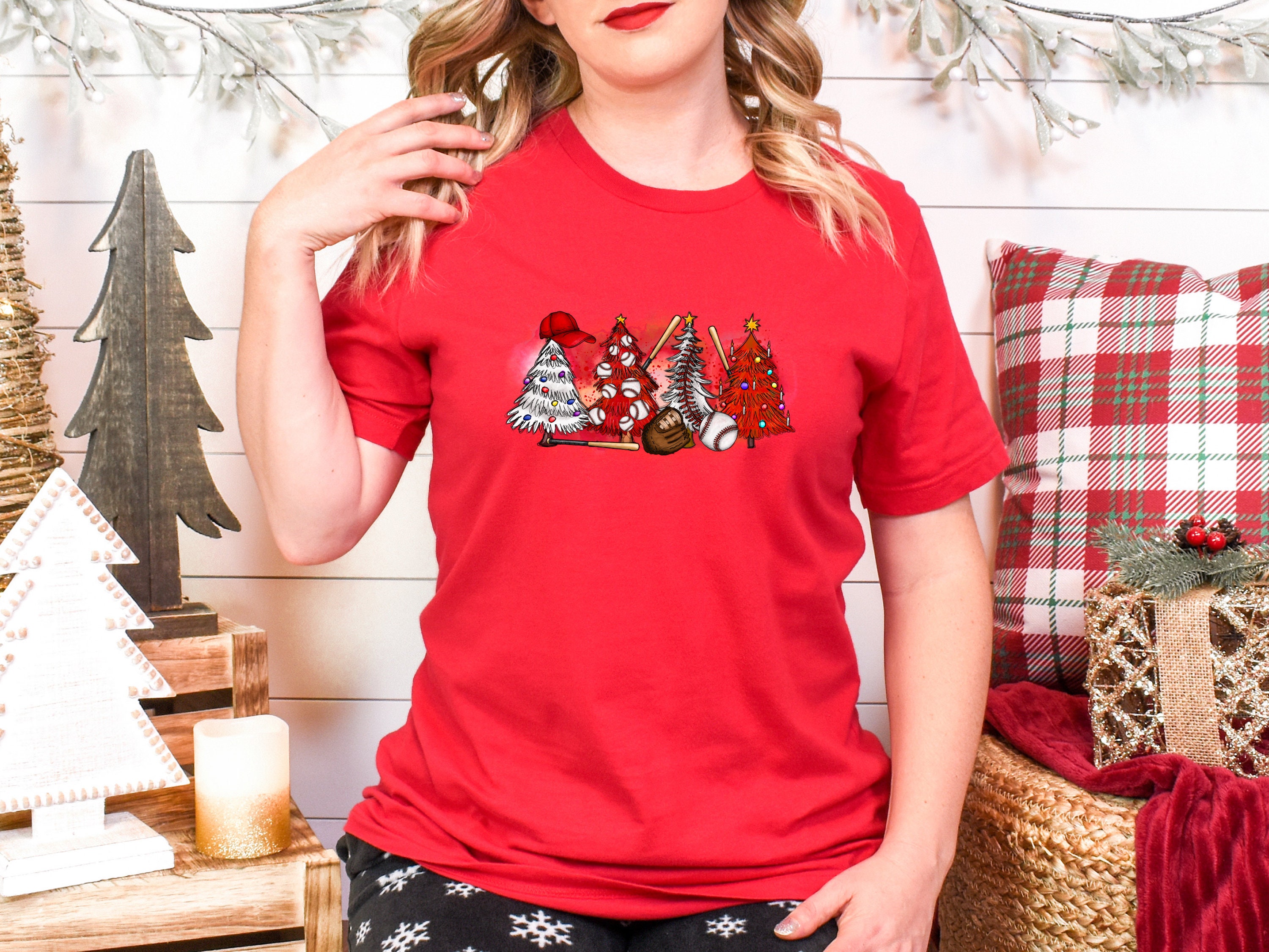 Discover Christmas Tree Baseball Shirt  | Funny Christmas T Shirt | Retro Christmas Shirt | Baseball Game Tee | Baseball Tree Gift | Xmas shirt