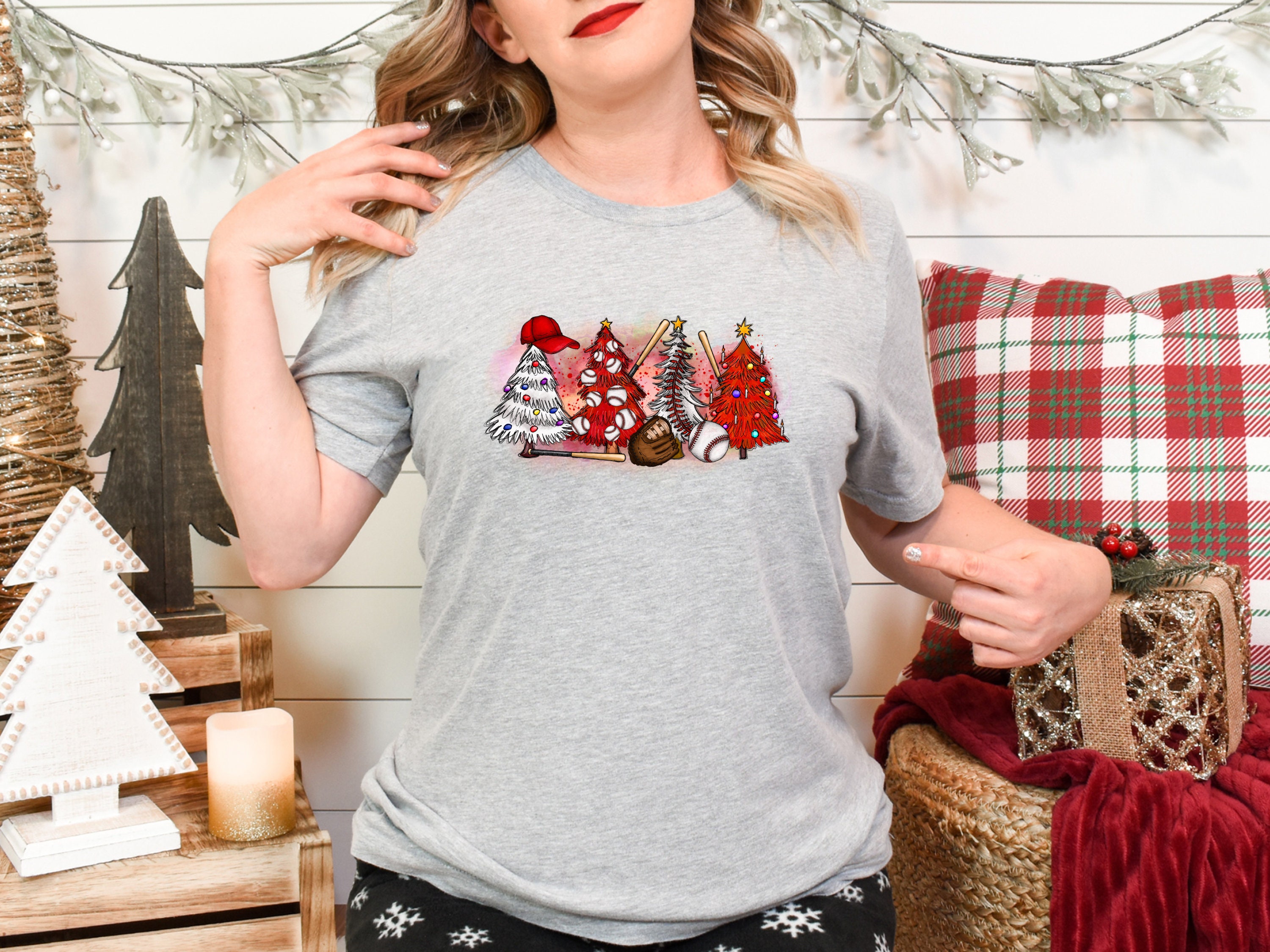 Discover Christmas Tree Baseball Shirt  | Funny Christmas T Shirt | Retro Christmas Shirt | Baseball Game Tee | Baseball Tree Gift | Xmas shirt