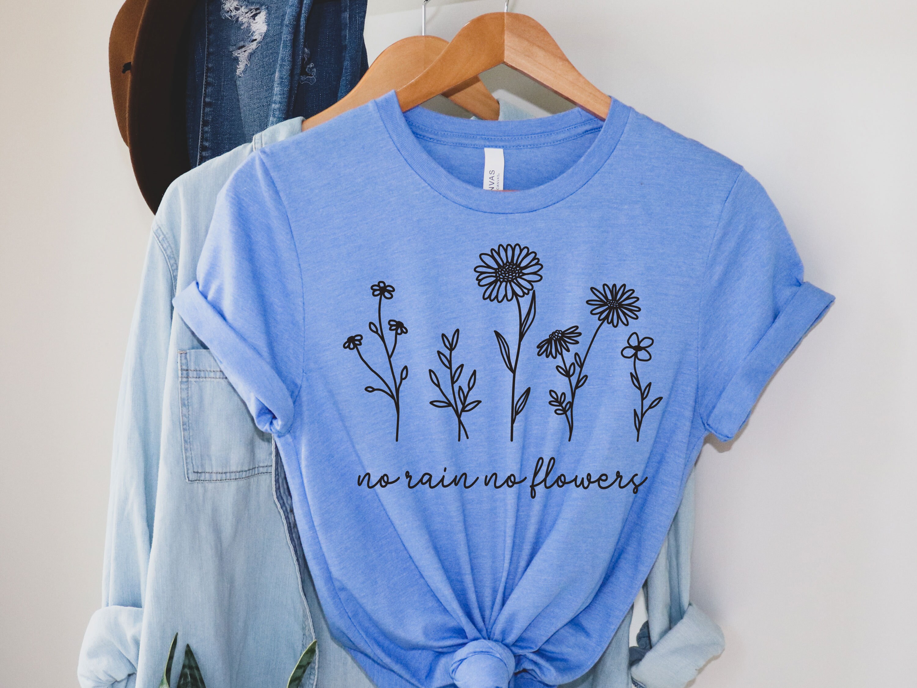 No Rain No Flowers Floral TShirt for Women Wildflower Etsy