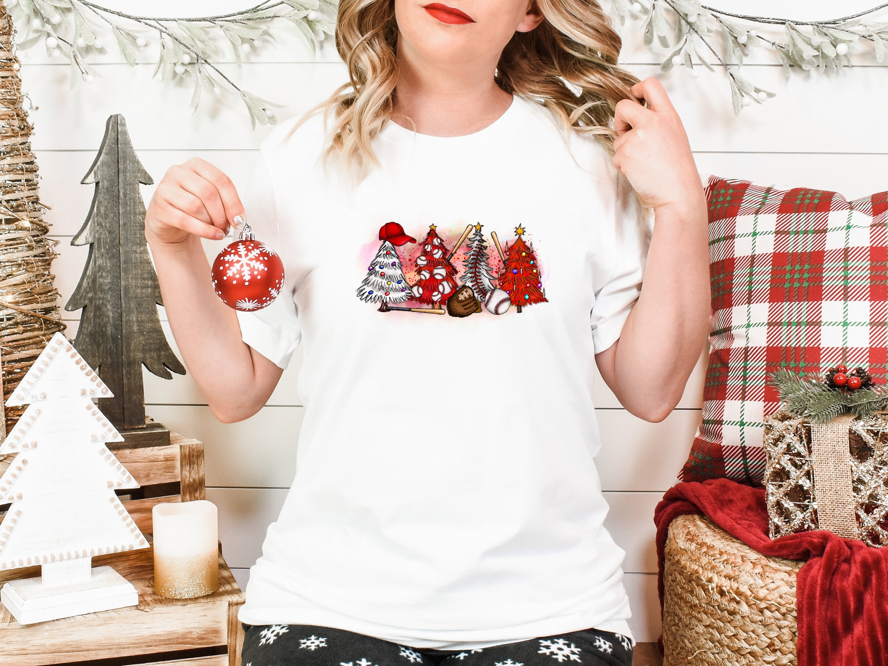 Discover Christmas Tree Baseball Shirt  | Funny Christmas T Shirt | Retro Christmas Shirt | Baseball Game Tee | Baseball Tree Gift | Xmas shirt