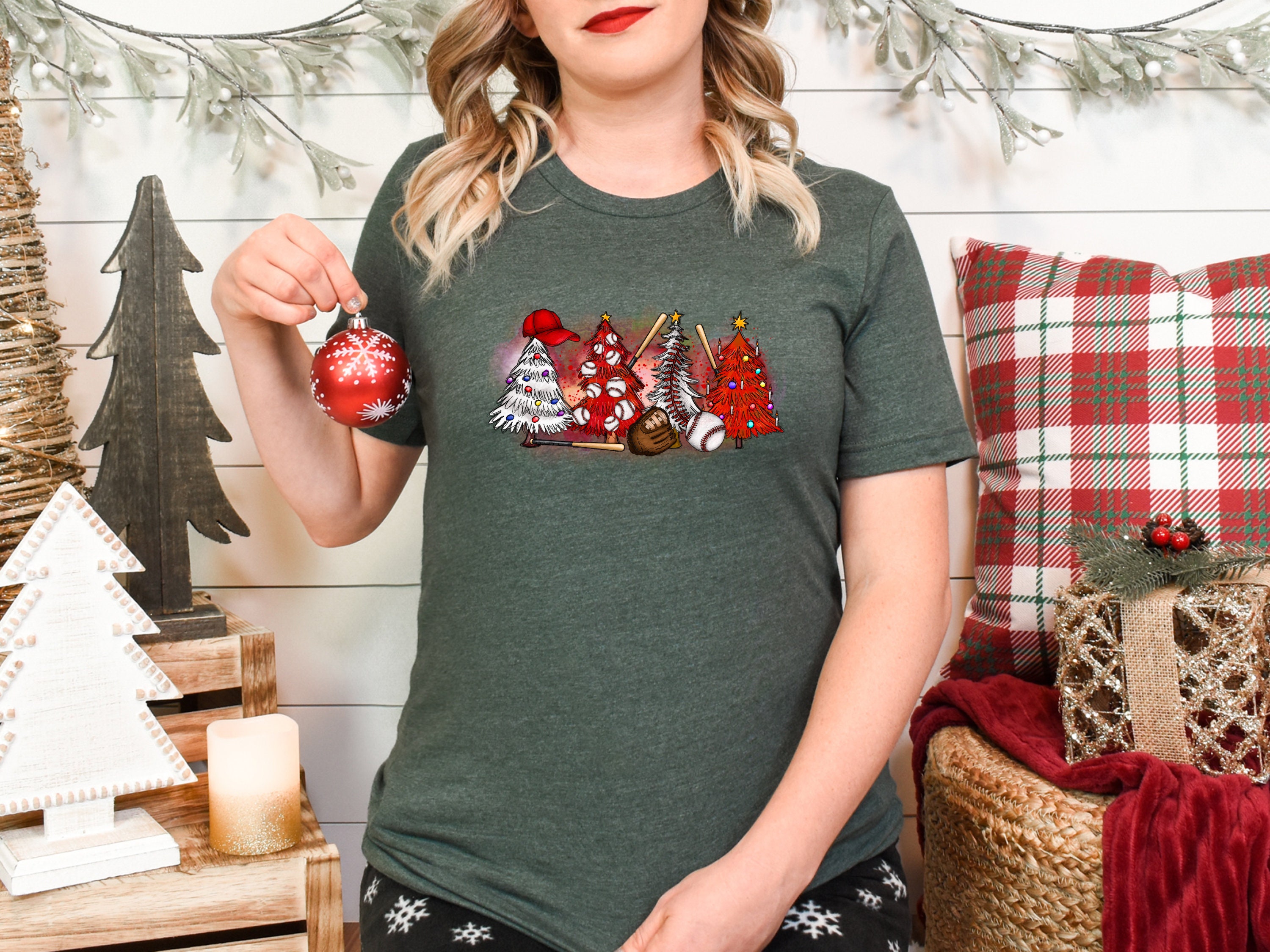 Discover Christmas Tree Baseball Shirt  | Funny Christmas T Shirt | Retro Christmas Shirt | Baseball Game Tee | Baseball Tree Gift | Xmas shirt