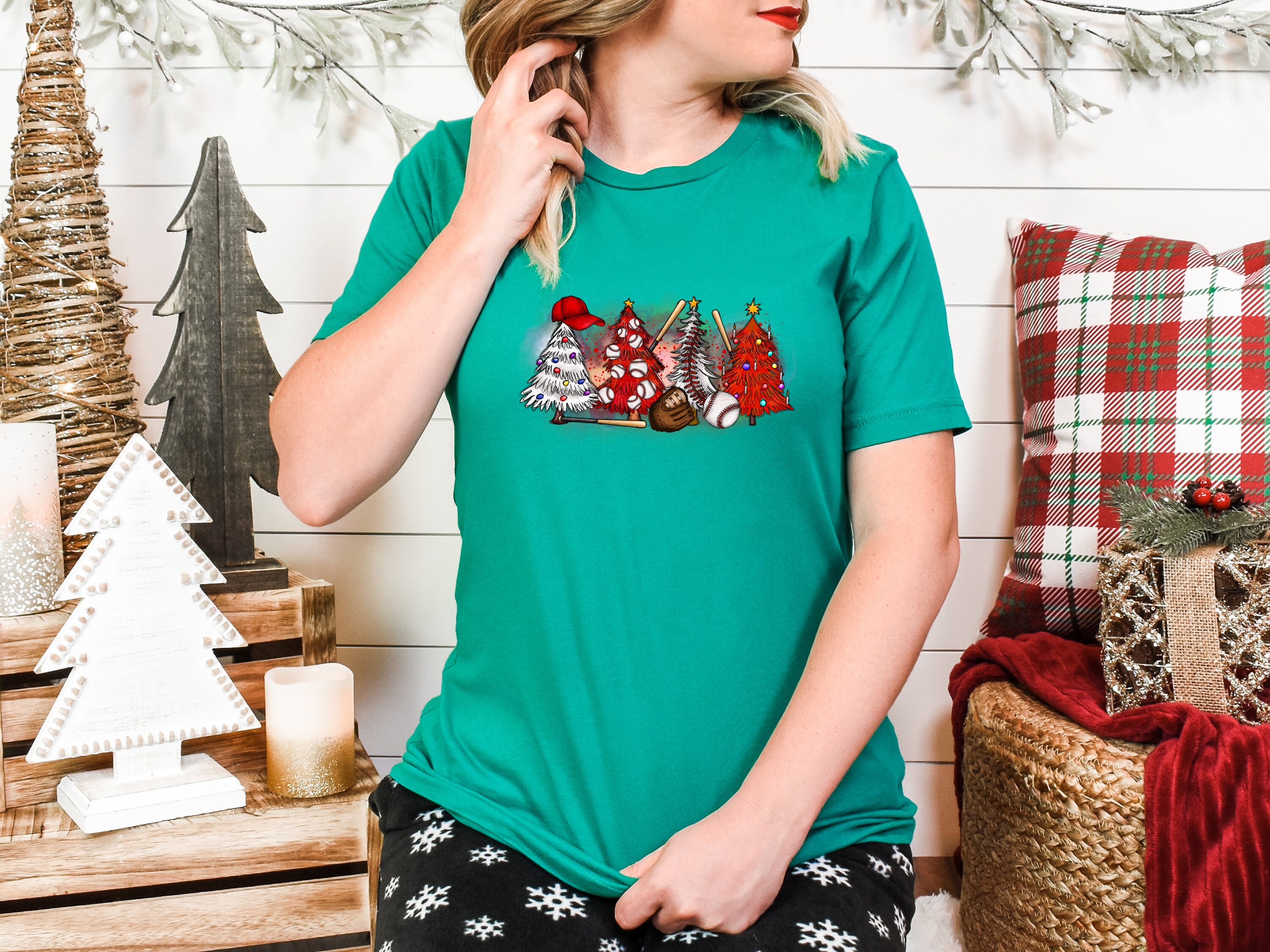 Discover Christmas Tree Baseball Shirt  | Funny Christmas T Shirt | Retro Christmas Shirt | Baseball Game Tee | Baseball Tree Gift | Xmas shirt