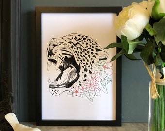 Leopard Wall Art, Big Cat Art Print, Pointillism Animal Print