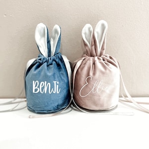 Personalized Easter Velvet drawstring bunny ear bags luxury gift bag kids children baby egg hunt sack pouch treat bag USA American seller