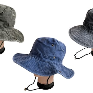 Distressed 100% gewaschen Baumwolle Leinwand Eimer Boonie Denim Hut Outdoor Sonne Angeln Wandern Safari Eimer Hut personalisierbar